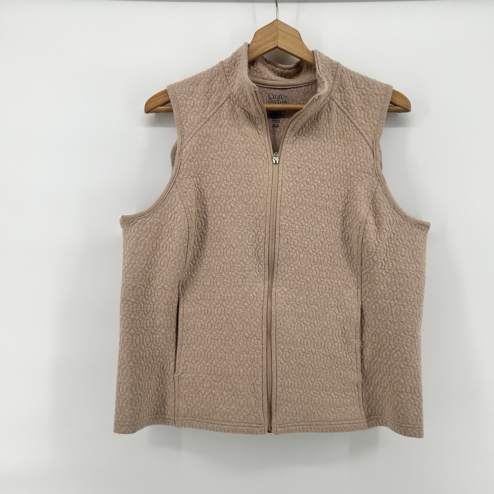 Croft & Barrow Quilted Vest Womens XLP Beige Full‎ Zip Lightweight Vest Chic